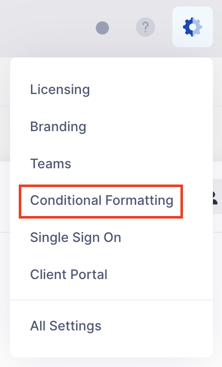 The settings gear menu with Conditional Formatting highlighted
