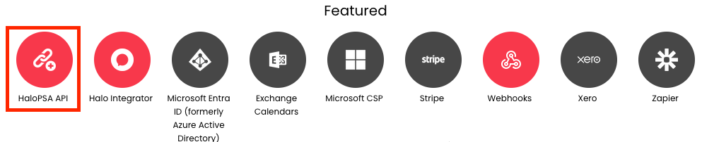 HaloPSA Featured integrations with HaloPSA API highlighted